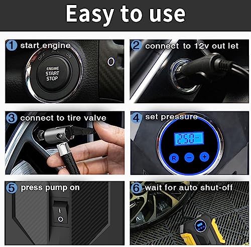 Digital Air Compressor for Car Auto Pump Portable Tire Inflator with LED Light DC 12V