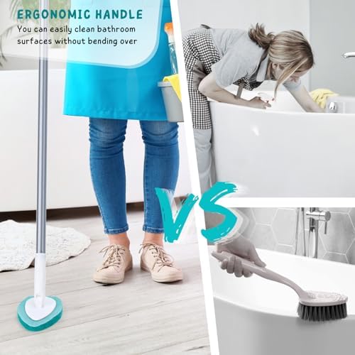 Shower Scrubber with Long Handle, 47'' Bathtub Scrub Brush with 6 Pads
