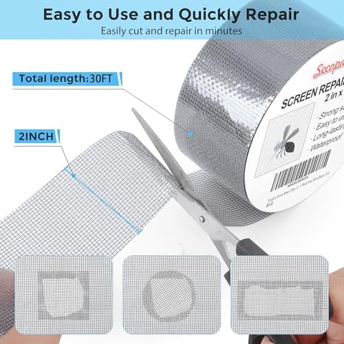 Secopad 2" x 360" (30FT) Screen Repair Tape, Screen Repair Kit, Grey