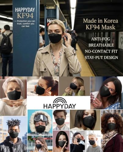 HAPPYDAY , 25 Packs, Made in KOREA Premium KF94 Micro Dust Protection Individually Packaged Black Face Mask Large