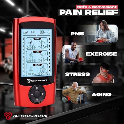NEOCARBON TENS Unit Muscle Stimulator, Pulse Massager Machine, Red