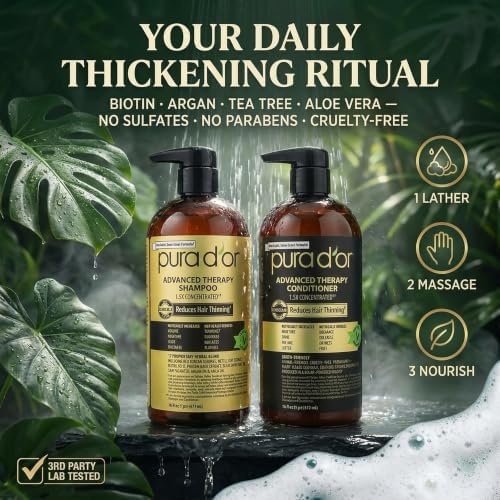 PURA D'OR Advanced Therapy Biotin Shampoo & Conditioner Set, 16oz x2