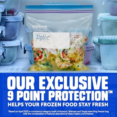 Ziploc Gallon Freezer Bags, Food Storage, Stand-Up Bottom, 66 Count
