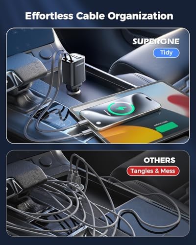 Retractable Car Charger, SUPERONE 99W Car Phone Charger with Dual Cables