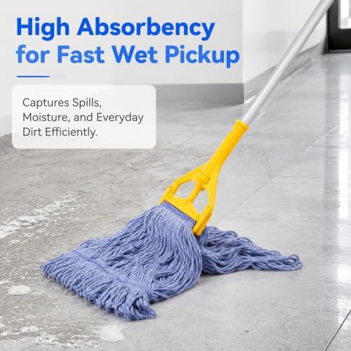2 Pack Heavy Mop Replace Head，mop Head Replacement,Commercial mop Heads,Reusable Mop Head Refills-Replacement Mop Heads SuitableWet Industrial Blue Cotton Looped End String Head Refill (Blue)