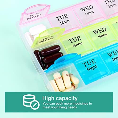 Large Weekly Pill Organizer 3 x A Day, Moisture-Proof 7 Day Pill Box