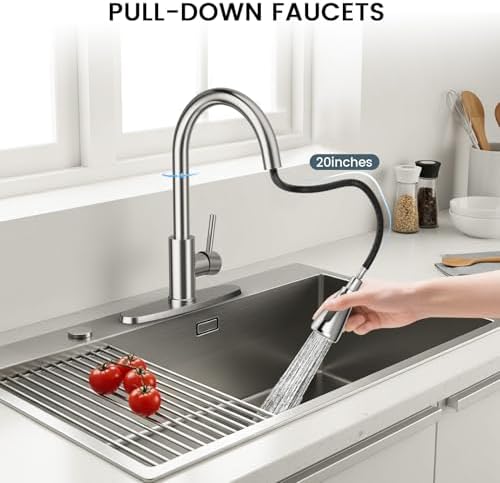 FEELSO Kitchen Faucets with Pull Down Sprayer, Brushed Nickel