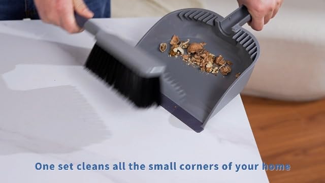 SetSail Small Dustpan and Brush Set with Comb Teeth Clean Pet Hair, Gray