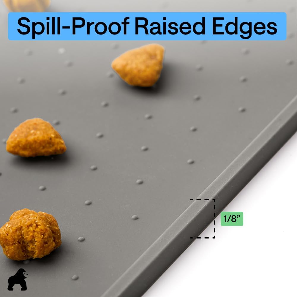 GORILLA GRIP Dog Food Mat, 100% Waterproof Silicone, 18.5x11.5 Gray