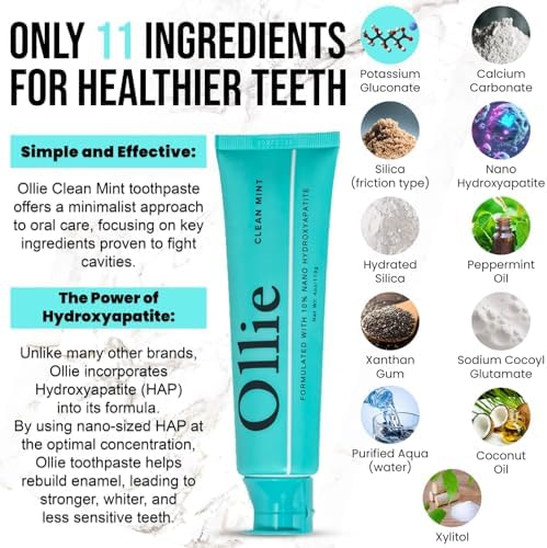 Ollie Fluoride Free 10% Nano Hydroxyapatite Toothpaste, Clean Mint, 1 Pack