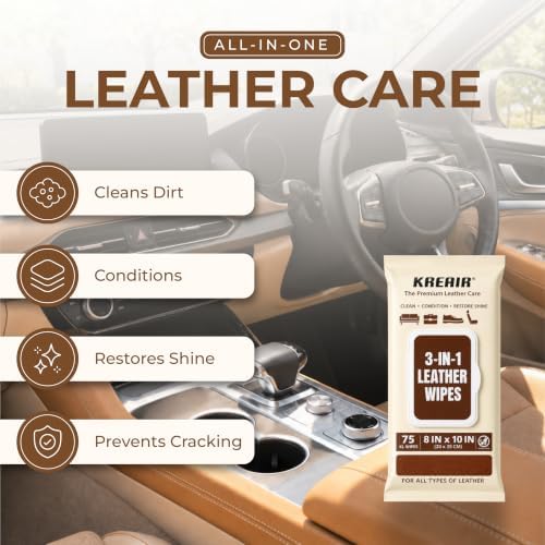 3in1 Leather Cleaner Wipes 75 Count, XL 8 x 10 in