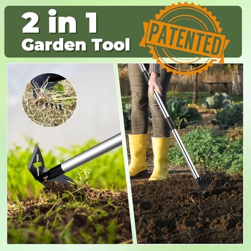 NICOFPHY Weed Puller Tool with Long Handle, Heavy Duty Garden Hoe and Rake