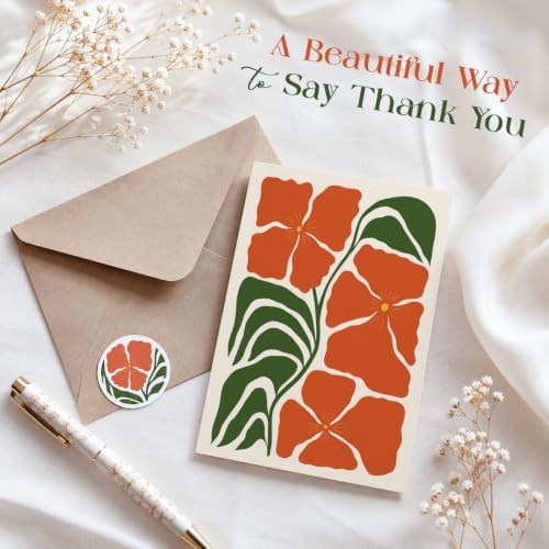 AUDREE Blank Cards with Envelopes, Modern Abstract Flowers 50 Pack