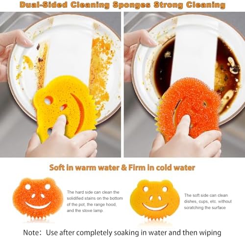 5 Pack Scrub Sponge, Dual-Sided Temperature Controlled Kitchen Sponge for Dishes, Frog Bulk Sponges Household Cleaning Pads,Multi-Functional Premium Cleaning Sponges