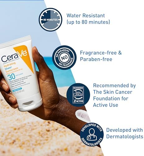 CeraVe Hydrating Sheer Sunscreen SPF 30 with Hyaluronic Acid, 3oz