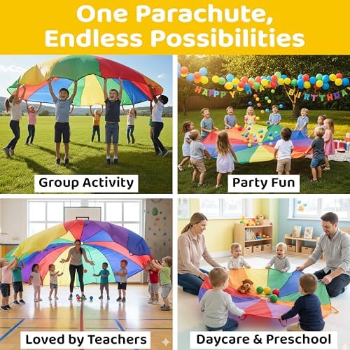 GSi Kids Rainbow Parachute 6 ft to 35 ft for School & Gym Class