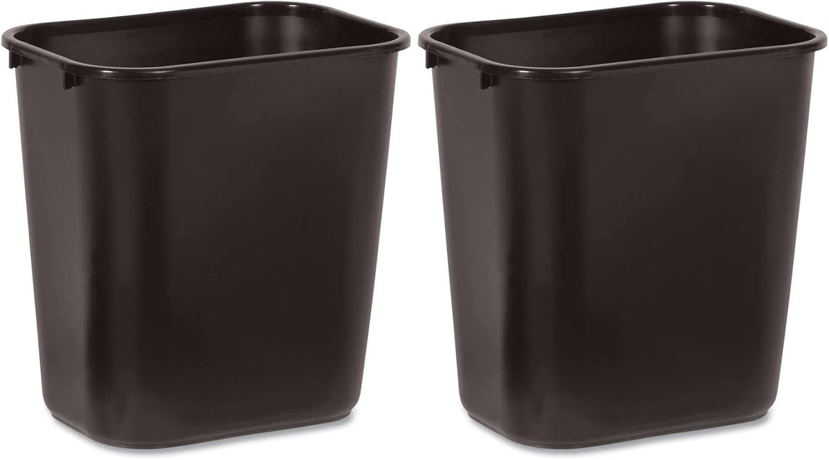 Rubbermaid Commercial 295600BK Deskside Plastic Wastebasket, Rectangular, 7 gal, Black (2)