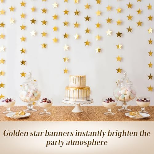 RAINFLOW 104 Ft Gold Star Garland - 8PCS Glitter Hanging Stars Banner Decor