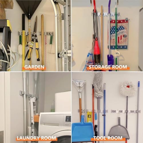 reliahom Broom Holder Wall Mount Mop Hanger Tools organizer 4Racks 5Hooks