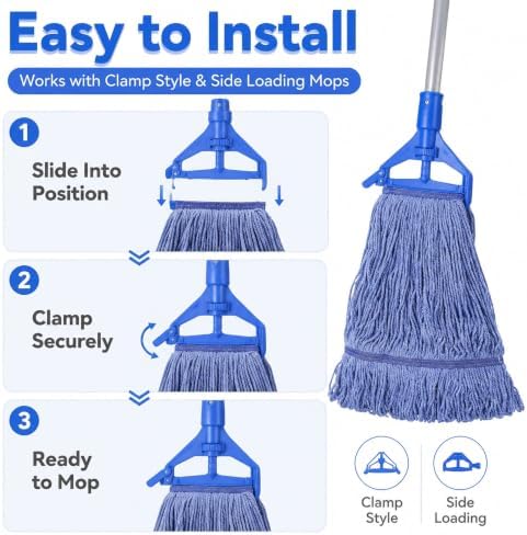 2 Pack Heavy Mop Replace Head，mop Head Replacement,Commercial mop Heads,Reusable Mop Head Refills-Replacement Mop Heads SuitableWet Industrial Blue Cotton Looped End String Head Refill (Blue)