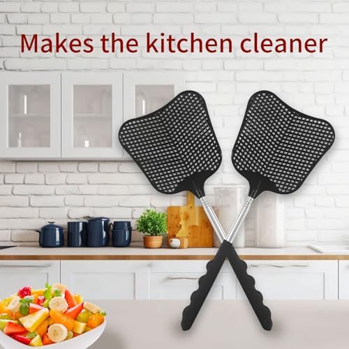 Fly Swatters 2 Pack, Durable Telescopic Stainless Steel Handle