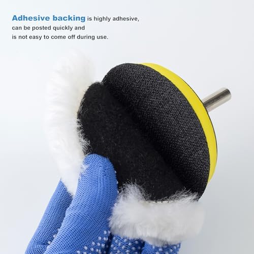 S SATC Wool Polishing Buffing Pad Set with 5PCS 3 Inch Wool Buffing Wheel for Drill, Hook and Loop Back Pad with M10 Drill Adapter, Compound Waxing and Polishing for Car Polisher
