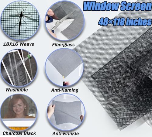 King&Charles Window Screen Replacement, 6in1 Window Screen Door Repair Kit