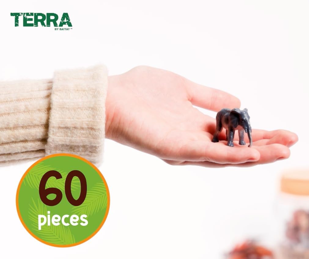 Terra by Battat Wild Animal Figurines Tube, 60 Mini Safari Figures, Animals