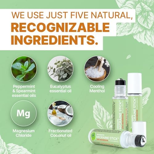 MIGRASTIL Migraine Stick with Magnesium. Cooling Peppermint Eucalyptus Essential Oil Topical Magnesium for Headache Support. Made in The USA 10 ml