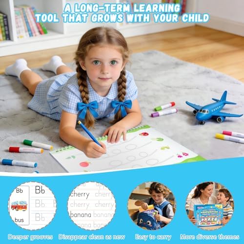 Magic Grooved Writing Practice, 8 Reusable Handwriting Books for Kids 3-8