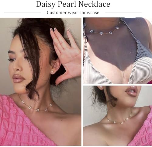 SmileBelle Pearl Necklaces for Women, 18K Gold Choker