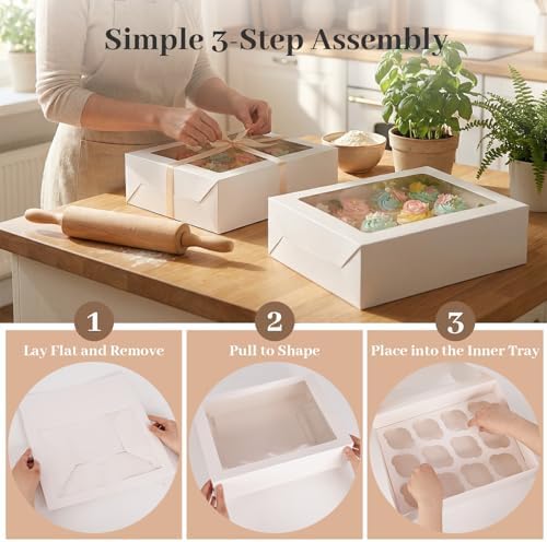 VGOODALL 12 Count Cupcake Boxes, 6 PCS Cupcake Container with Window