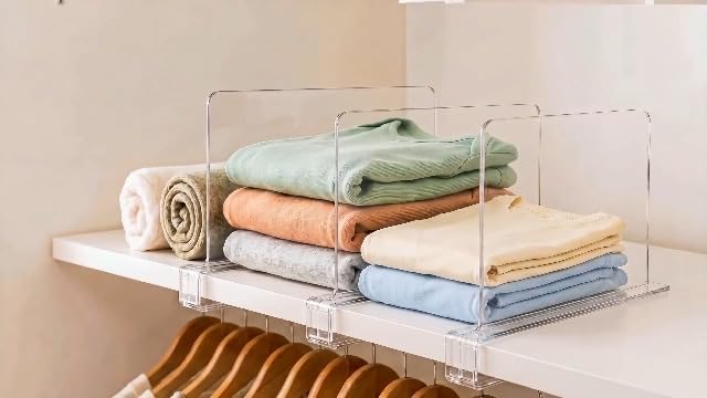 SortNStore Shelf Dividers Purse Organizer for Closet: Acrylic Clear 8 Pack