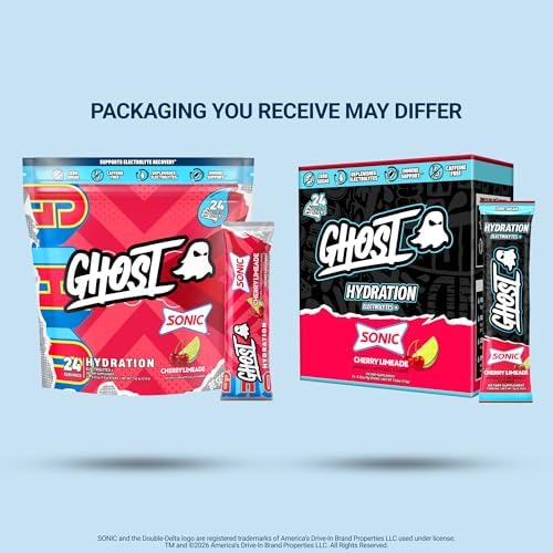 GHOST Hydration Sticks, 24 Electrolyte Powder Packets, Sonic Cherry Limeade