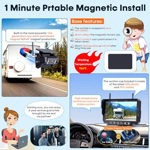 1080P HD Wireless Backup Camera - 1 Minute Magnetic Easy Install No Wiring