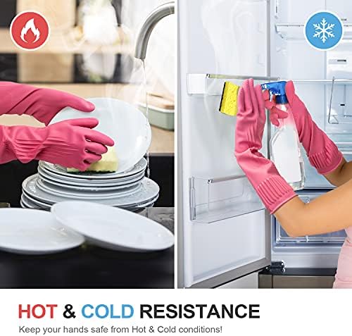 Mamison Rubber Dishwashing Gloves, Non-Slip Kitchen, Pink Medium, 2 Pairs
