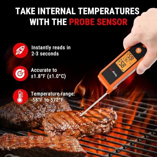 TempPro TempScan 2-in-1 Infrared Thermometer Gun with Meat Probe