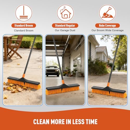 CLEANHOME 24" Push Broom Brush Outdoor for Shop, Deck, Garage, Concrete