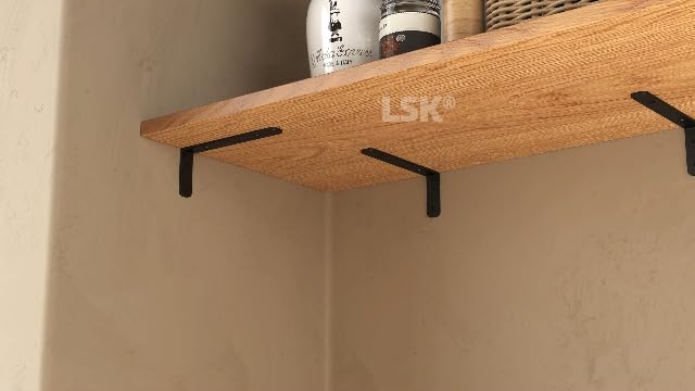LSK 6PCS L Bracket, L 5"×H 2" Shelf Support Bracket, Max Load :42lb, Black