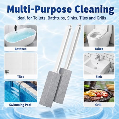 2 Pack Pumice Stone for Toilet Cleaning, Extra Long Handle for Removing Bowl Ring, Pool, Bathroom, Toilet Brush