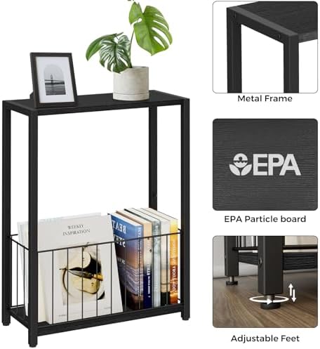 Homleke Narrow Side Table with Magazine Holder, Skinny End Table