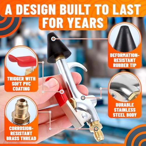 Air Nozzle Blow Gun for Compressor, 1/4 In Stainless Steel HVAC Tool