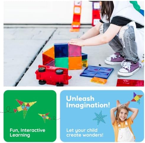 PicassoTiles 60 Piece Magnetic Tiles Clear 3D Building Blocks STEM Ages 3+