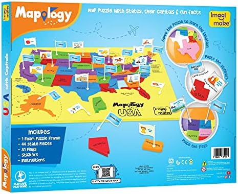 Imagimake Mapology USA Map Jigsaw Puzzle, Learn States, Capitals with Flags