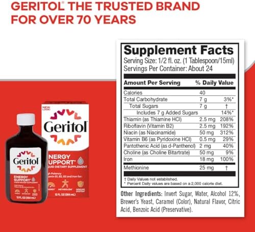 Geritol Liquid Energy Support, Iron and Vitamin Supplement, 12 Oz