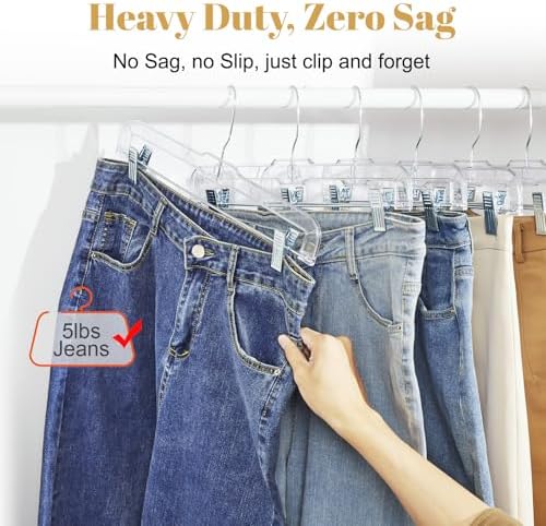 HOUSE DAY 14 Inch Clear Pants Hangers with Clips 12 Pack, Skirt Hangers