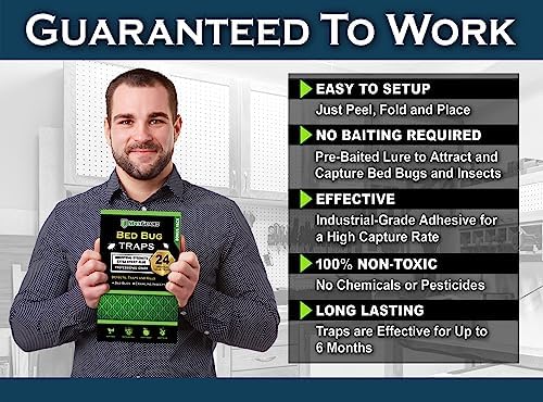 MaxGuard Bed Bug Traps (24 Traps) Non-Toxic Bed Bug Detection Traps. Detects, Traps, and Kills Bed Bugs and Crawling Insects Such as Spiders, Crickets, Cockroaches and Ants