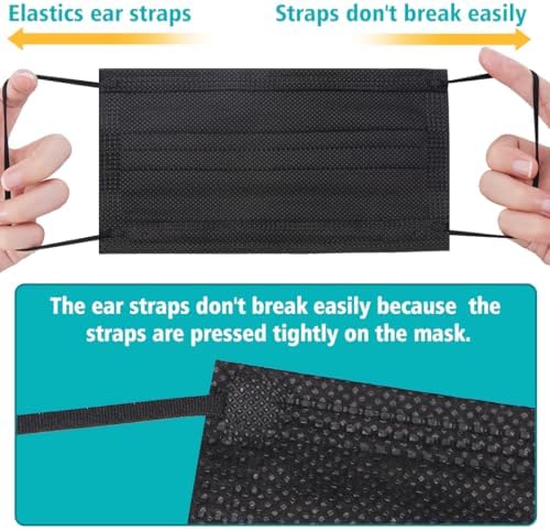 ZTANPS 50PCS Disposable Face Masks, Black Masks, 3 Layer Protection Black Disposable Face Masks