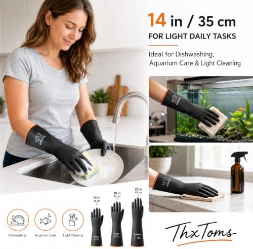 ThxToms Chemical Resistant Gloves, 28 Mil Heavy Duty Latex, 18 Inch, 1 Pair