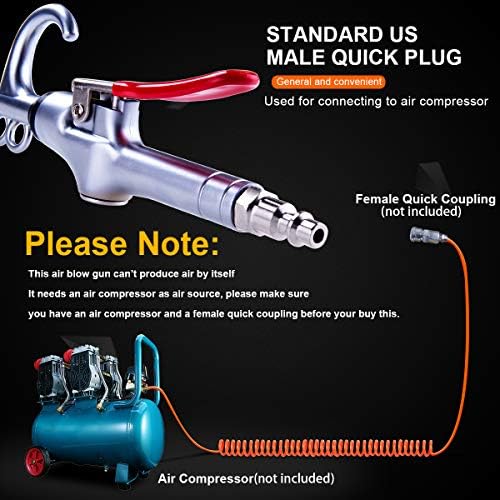 JASTIND High Volume Air Blow Gun w/Aluminum Rubber Guard Air Flow Nozzle